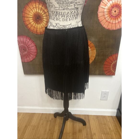 Sincerely Jules Black MIDI Fringe Skirt Free Spirted Glam Effortless Cool Sz M - Picture 4 of 8
